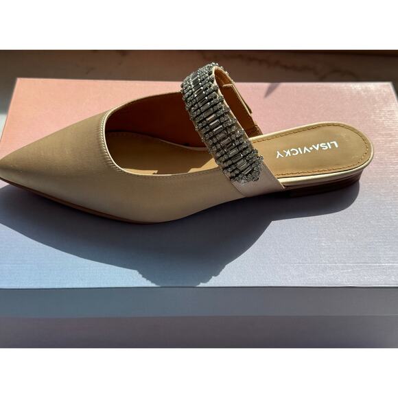 Lisa Vicky MOVE-V Champagne Satin Flats – Rhinestone Strap – Size 7M - Picture 7 of 13